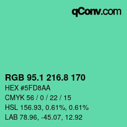 カラーコード: RGB 95.1 216.8 170 | qconv.com