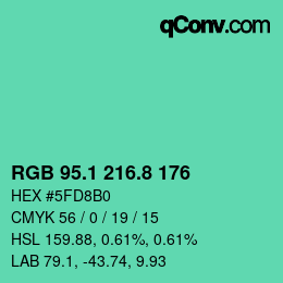 カラーコード: RGB 95.1 216.8 176 | qconv.com