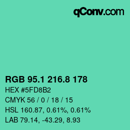 カラーコード: RGB 95.1 216.8 178 | qconv.com