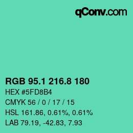 カラーコード: RGB 95.1 216.8 180 | qconv.com
