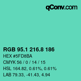カラーコード: RGB 95.1 216.8 186 | qconv.com