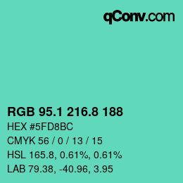 カラーコード: RGB 95.1 216.8 188 | qconv.com