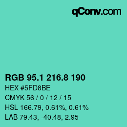 カラーコード: RGB 95.1 216.8 190 | qconv.com
