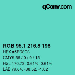 カラーコード: RGB 95.1 216.8 198 | qconv.com