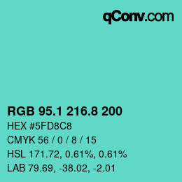 カラーコード: RGB 95.1 216.8 200 | qconv.com