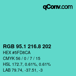 Color code: RGB 95.1 216.8 202 | qconv.com