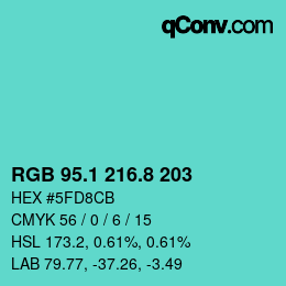 カラーコード: RGB 95.1 216.8 203 | qconv.com