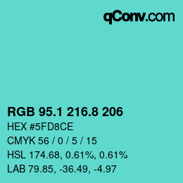 カラーコード: RGB 95.1 216.8 206 | qconv.com