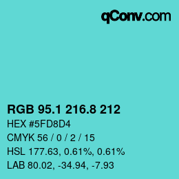 Color code: RGB 95.1 216.8 212 | qconv.com