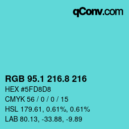 Color code: RGB 95.1 216.8 216 | qconv.com