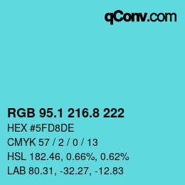 Color code: RGB 95.1 216.8 222 | qconv.com