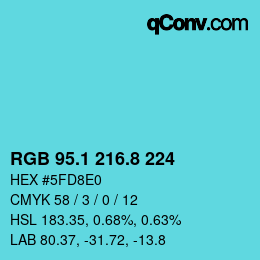 カラーコード: RGB 95.1 216.8 224 | qconv.com