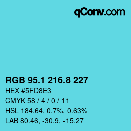 Farbcode: RGB 95.1 216.8 227 | qconv.com