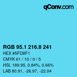 Code couleur: RGB 95.1 216.8 241 | qconv.com
