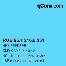 Color code: RGB 95.1 216.8 251 | qconv.com