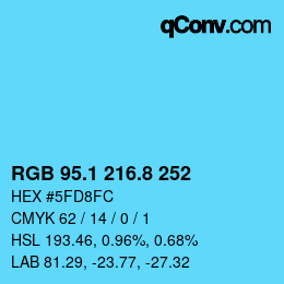 カラーコード: RGB 95.1 216.8 252 | qconv.com