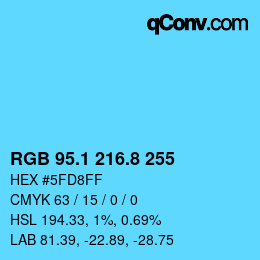 Color code: RGB 95.1 216.8 255 | qconv.com