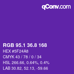 カラーコード: RGB 95.1 36.8 168 | qconv.com