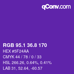 カラーコード: RGB 95.1 36.8 170 | qconv.com