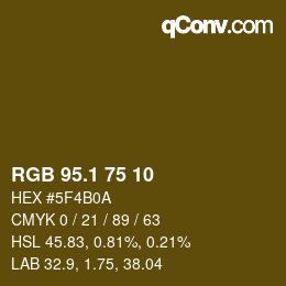 Color code: RGB 95.1 75 10 | qconv.com