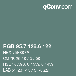 カラーコード: RGB 95.7 128.6 122 | qconv.com