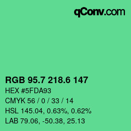カラーコード: RGB 95.7 218.6 147 | qconv.com
