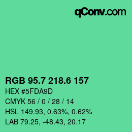 カラーコード: RGB 95.7 218.6 157 | qconv.com