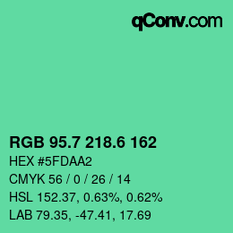 カラーコード: RGB 95.7 218.6 162 | qconv.com