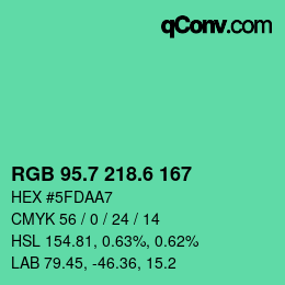カラーコード: RGB 95.7 218.6 167 | qconv.com