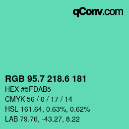 カラーコード: RGB 95.7 218.6 181 | qconv.com