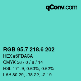 カラーコード: RGB 95.7 218.6 202 | qconv.com