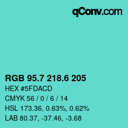 カラーコード: RGB 95.7 218.6 205 | qconv.com