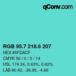 カラーコード: RGB 95.7 218.6 207 | qconv.com
