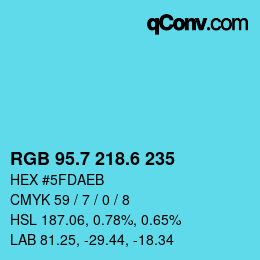 カラーコード: RGB 95.7 218.6 235 | qconv.com