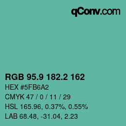 カラーコード: RGB 95.9 182.2 162 | qconv.com