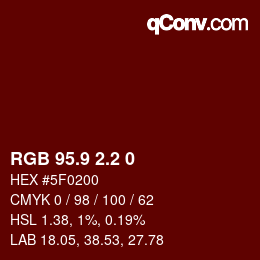 Color code: RGB 95.9 2.2 0 | qconv.com
