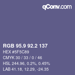 カラーコード: RGB 95.9 92.2 137 | qconv.com