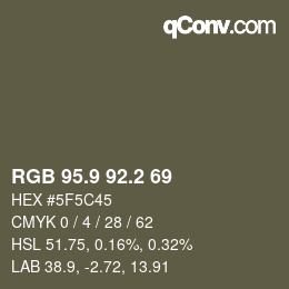 Color code: RGB 95.9 92.2 69 | qconv.com