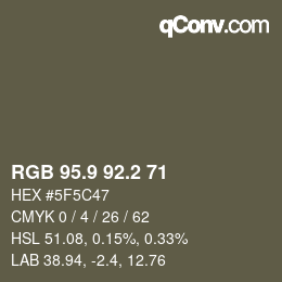 Color code: RGB 95.9 92.2 71 | qconv.com
