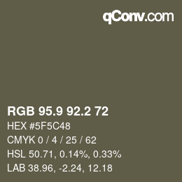 Color code: RGB 95.9 92.2 72 | qconv.com
