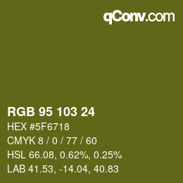 Color code: RGB 95 103 24 | qconv.com