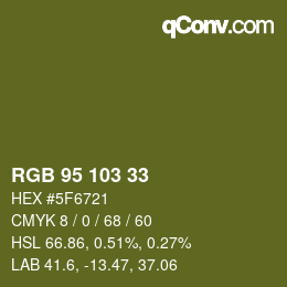 Color code: RGB 95 103 33 | qconv.com