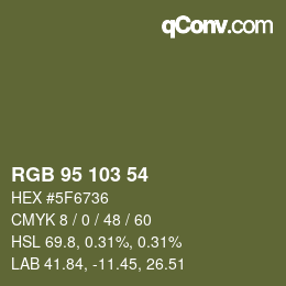 Color code: RGB 95 103 54 | qconv.com