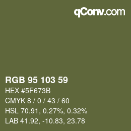 Color code: RGB 95 103 59 | qconv.com