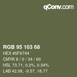 Color code: RGB 95 103 68 | qconv.com