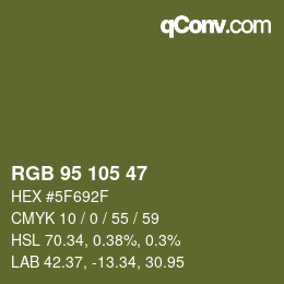 Color code: RGB 95 105 47 | qconv.com