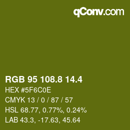 カラーコード: RGB 95 108.8 14.4 | qconv.com