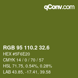 カラーコード: RGB 95 110.2 32.6 | qconv.com