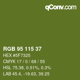Color code: RGB 95 115 37 | qconv.com