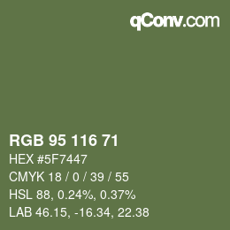 Color code: RGB 95 116 71 | qconv.com